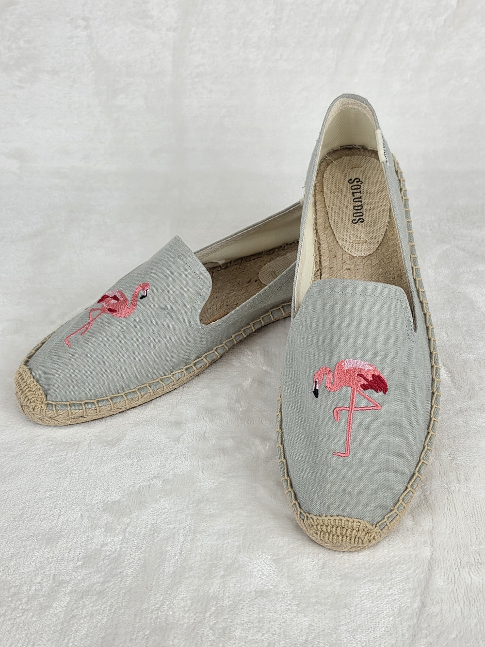 Soludos Flamingo Embroidered Smoking Slipper Espadrille Women's‎ 8.5 Chambray